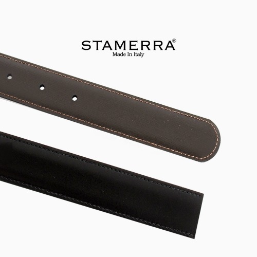 스타메라 30mm 라운드 타입 솔리드 블랙 격자무늬 브라운 양면 가죽 띠 스트랩
